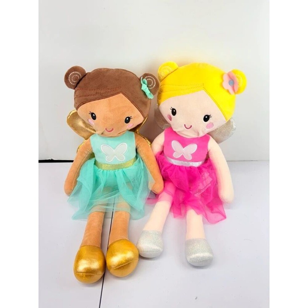Your Zone Fairy Princess Plush Rag Dolls Lot of 2 Teal Pink Tulle Skirt Wings